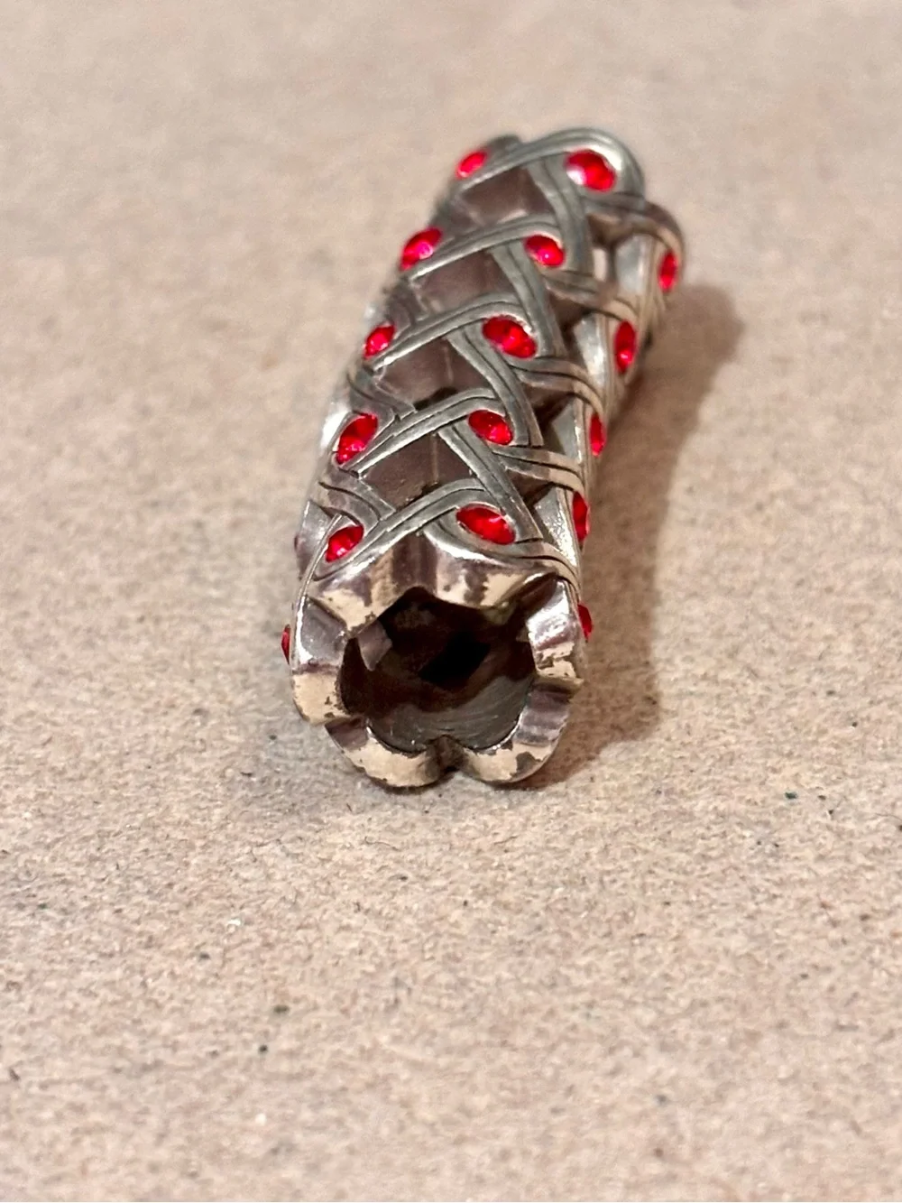 Brighton Interlace Long bead Pierced silver lattice with red crystal accents